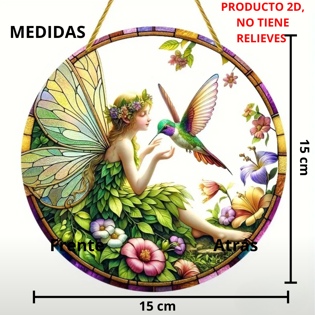 ✨ Atrapasol de Acrílico Reciclado 2D: Hada y Colibrí 🌸