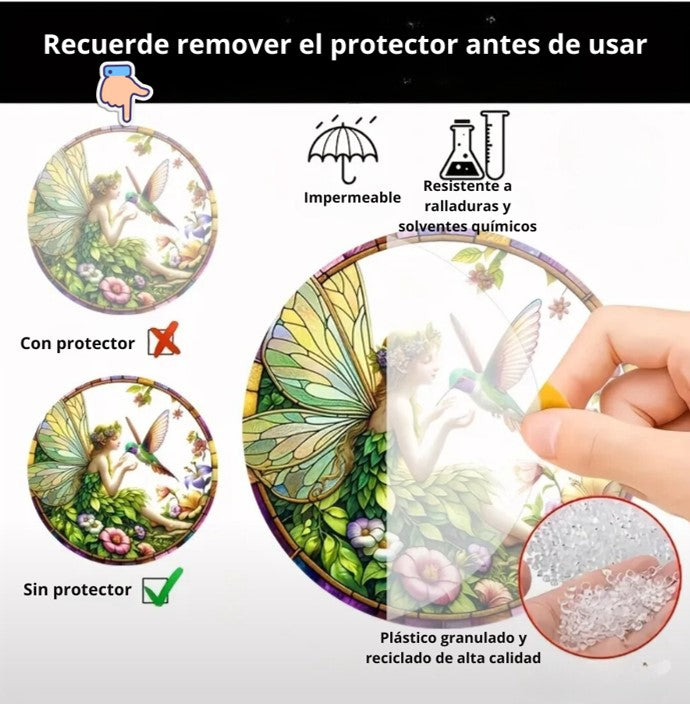 ✨ Atrapasol de Acrílico Reciclado 2D: Hada y Colibrí 🌸